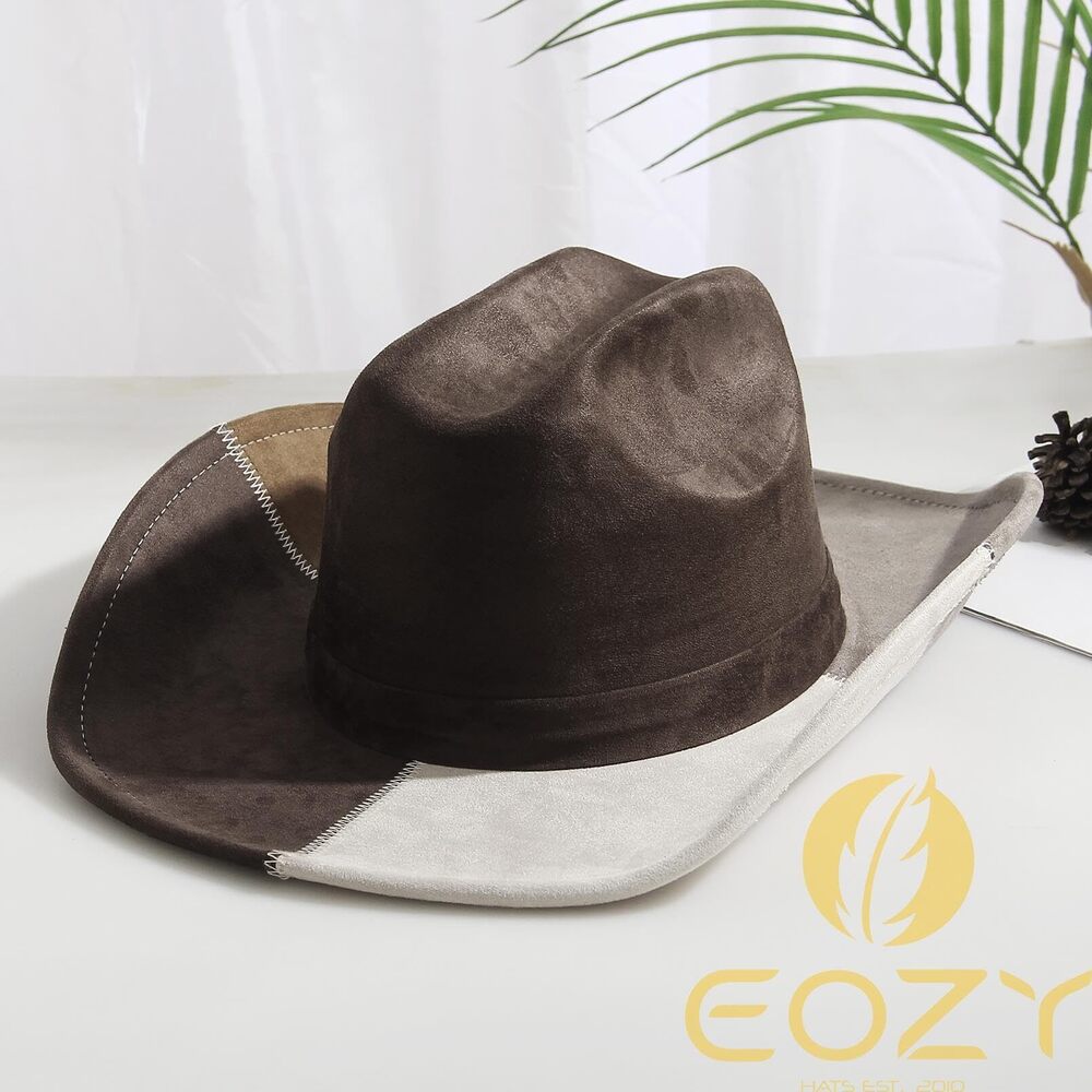 9542 Denim Cowboy Hat For Women Men Big Brim Suede Patchwork Cowgirl Hat - Picture 7 of 7